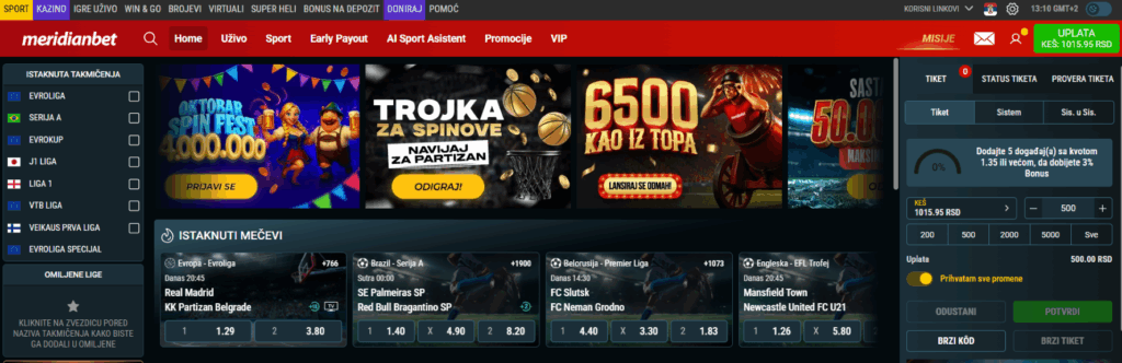 Meridianbet izgled web sajt